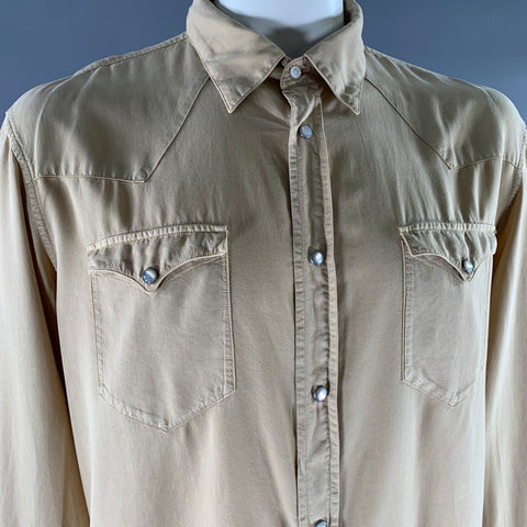 RALPH LAUREN Size XL Khaki Lyocel Western Long Sleeve Shirt