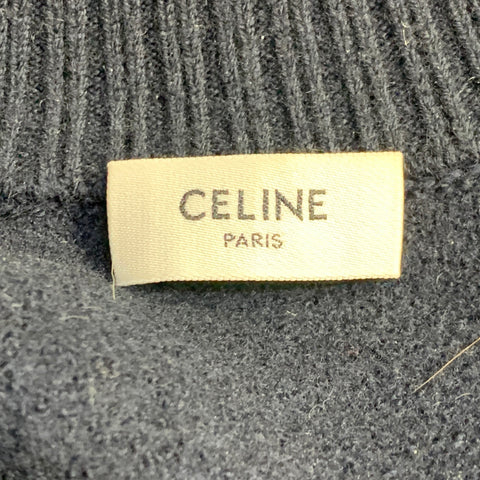 CELINE Size S Navy Gold Wool Contrast Trim Military Sweater