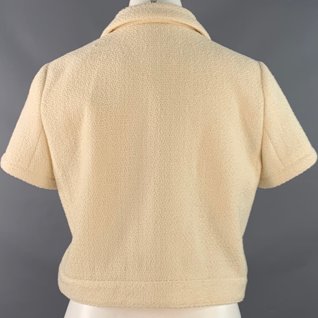 CELINE Size 8 Cream Gold Wool Blend Short Sleeve Jacket Blazer