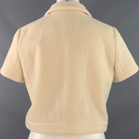 CELINE Size 8 Cream Gold Wool Blend Short Sleeve Jacket Blazer
