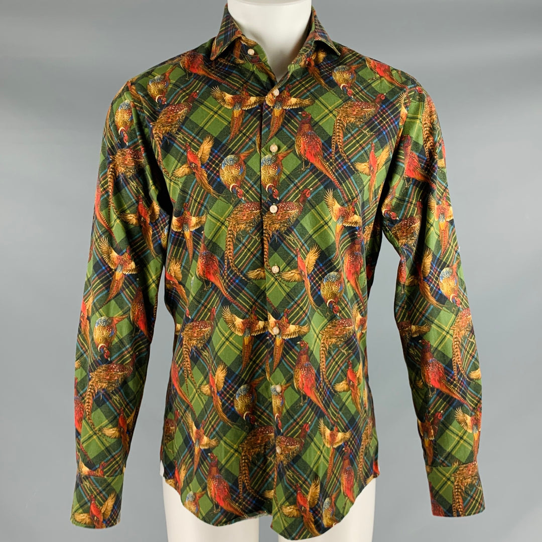 PHINEAS COLE Talla M Camisa de manga larga con botones de algodón a cuadros multicolor verde