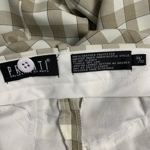 PRONTI Taille 34 Pantalon habillé plissé en polyester à carreaux crème taupe