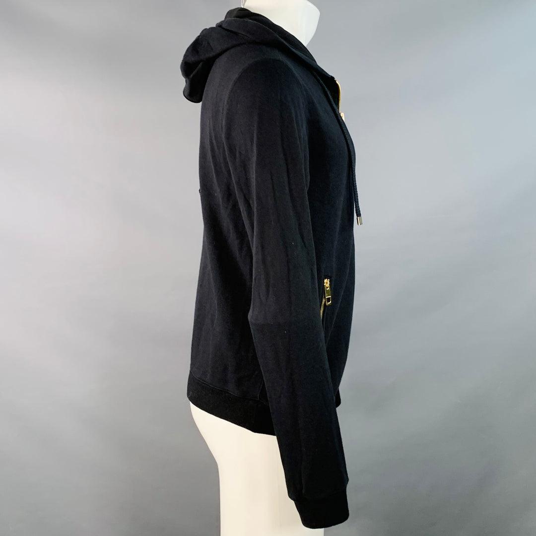 DOLCE & GABBANA Size M Black Gold Cotton Cashmere Hooded Sweatshirt