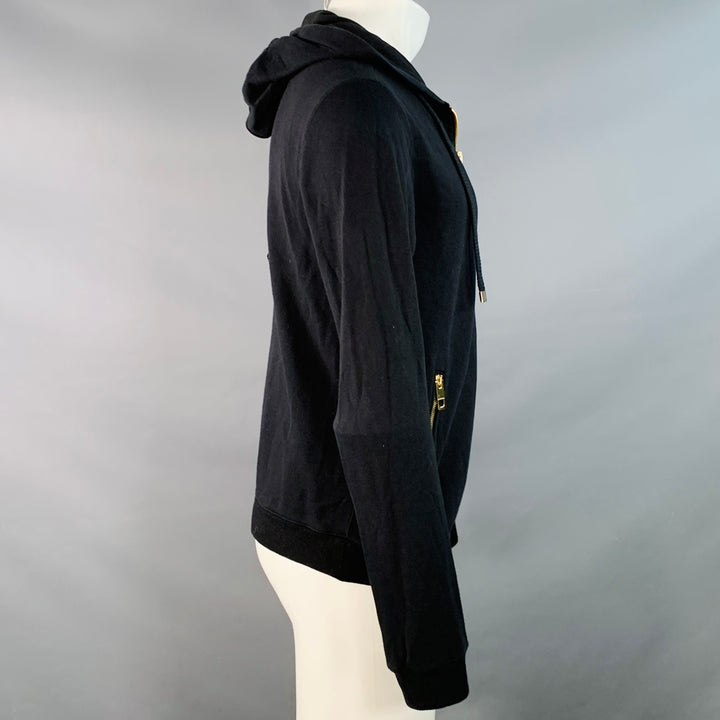 DOLCE & GABBANA Size M Black Gold Cotton Cashmere Hooded Sweatshirt