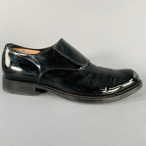 PRADA Size 10 Black Patent Leather Hook Loop Loafers