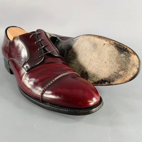 ERMENEGILDO ZEGNA Size 11 Burgundy Leather Cap Toe Lace-Up Shoes