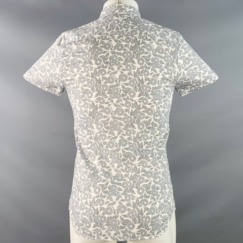 TED BAKER Size XS Bordeux White Black Abstract Floral Cotton Short Sleeve Shirt