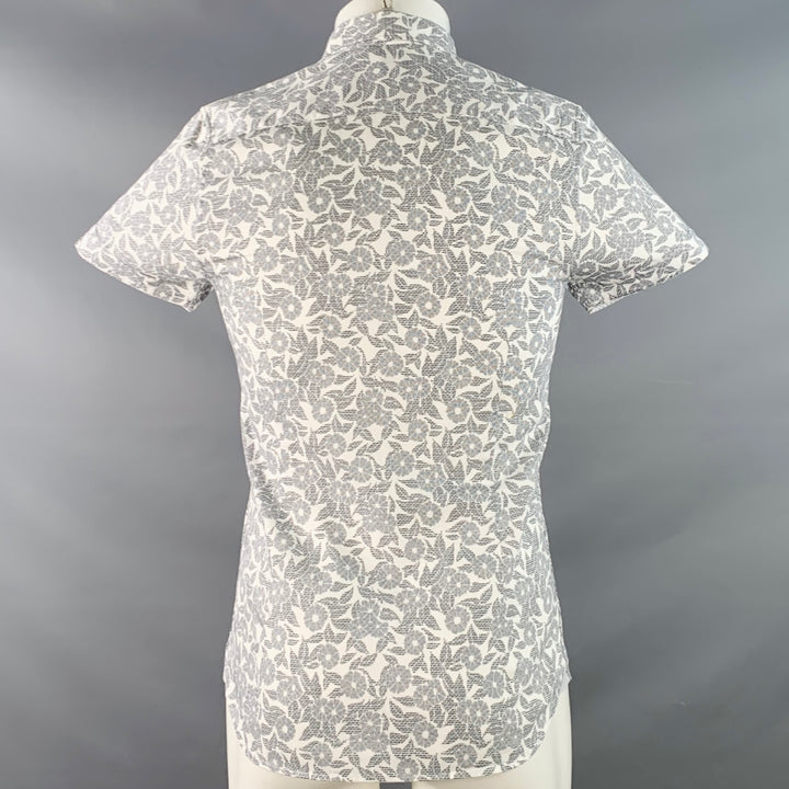 TED BAKER Size XS Bordeux White Black Abstract Floral Cotton Short Sleeve Shirt