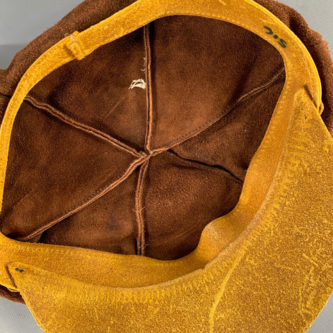 VINTAGE Brown Mustard Two Tone Suede Newsboy Cap Hat