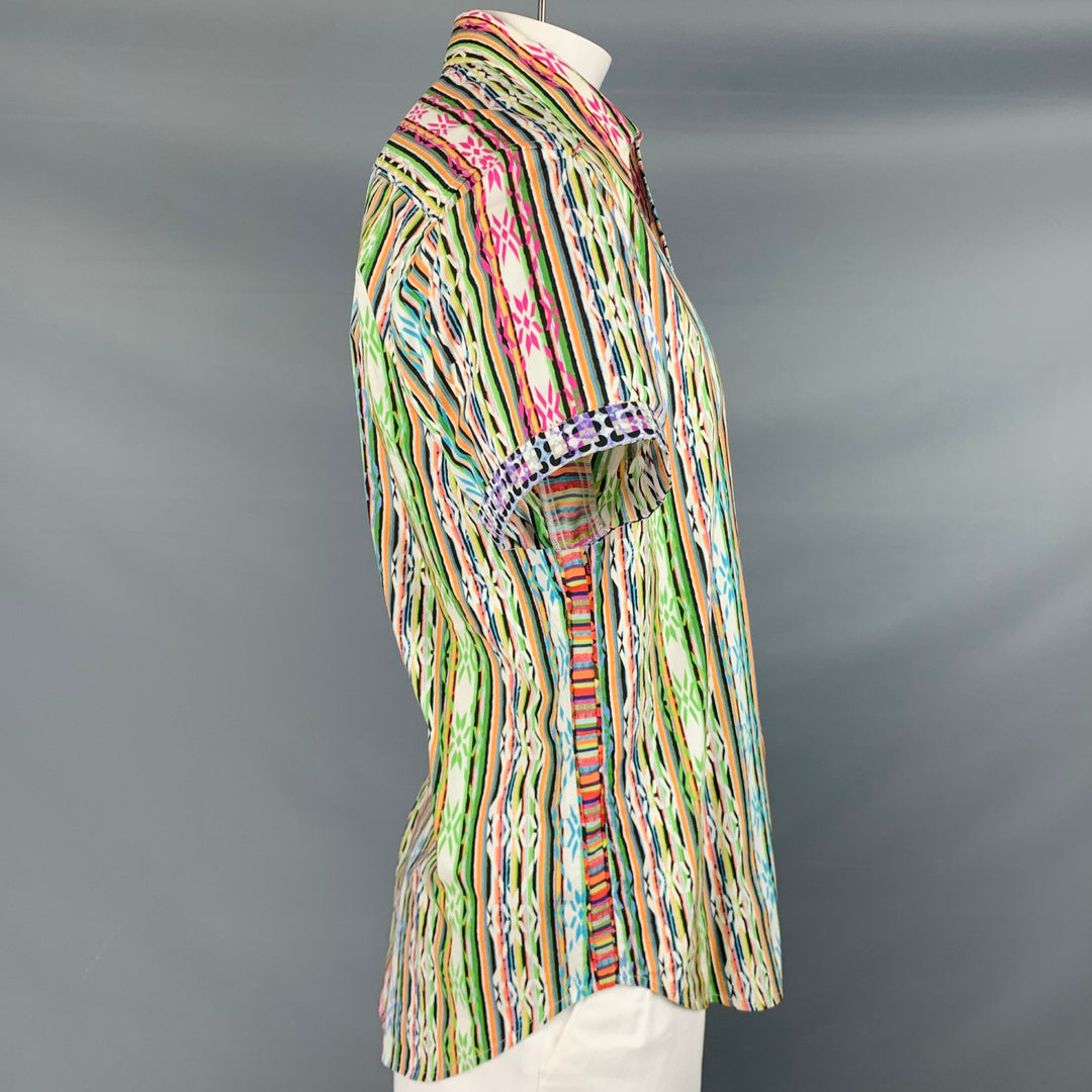 ROBERT GRAHAM Talla L Camisa de manga corta de algodón con estampado de rayas multicolor