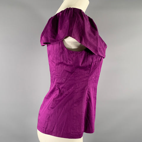 MOSCHINO Size 8 Purple Cotton Blend Ruffle Blouse