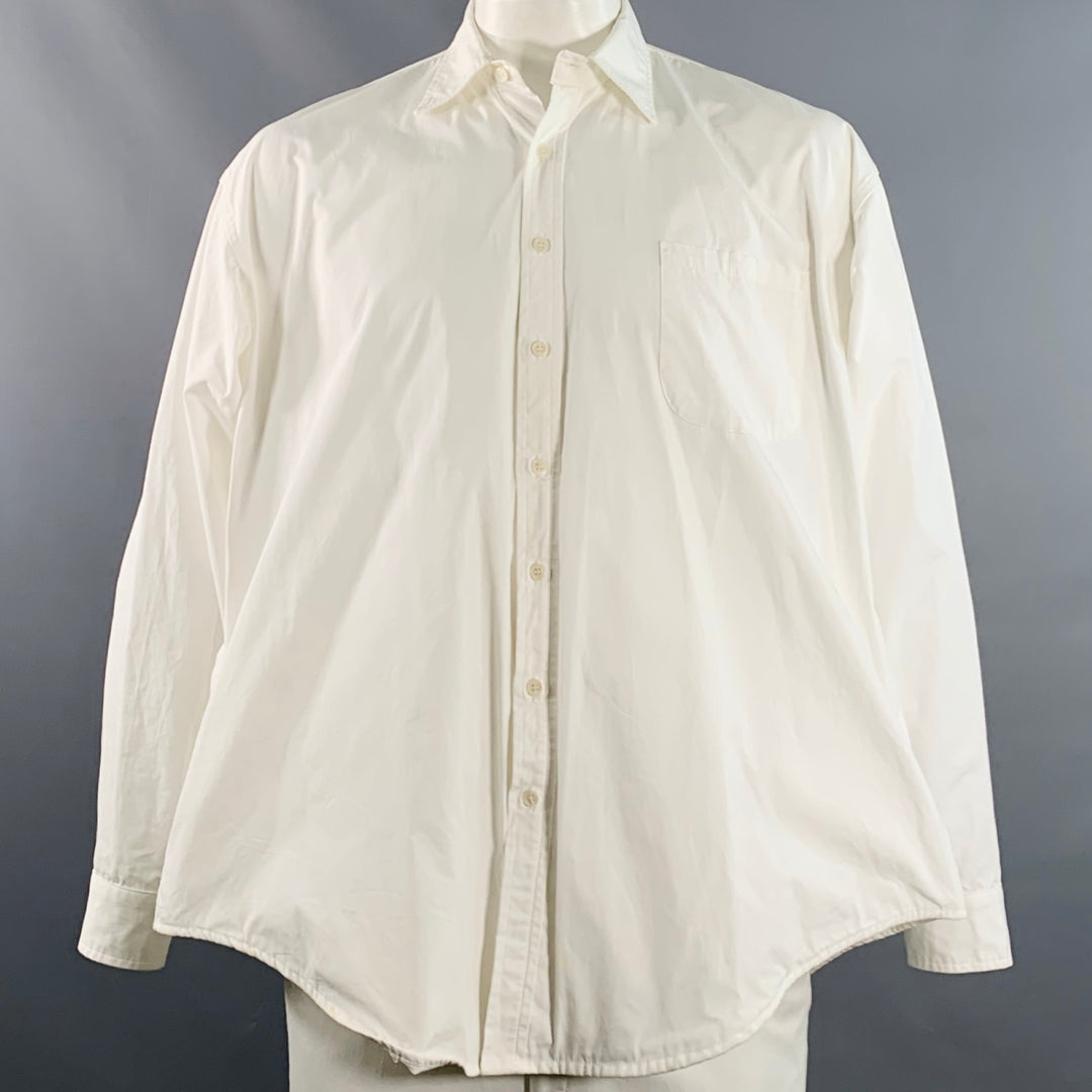EVISTUB Size L White Cotton Oversized Long Sleeve Shirt