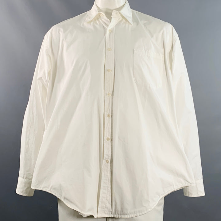 EVISTUB Size L White Cotton Oversized Long Sleeve Shirt