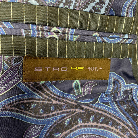 ETRO Size 38 Navy Blue Pinstripe Wool Notch Lapel Suit