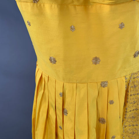 GRETA PLATTRY Vintage Size M Yellow Gold Embroidered One Shoulder Dress
