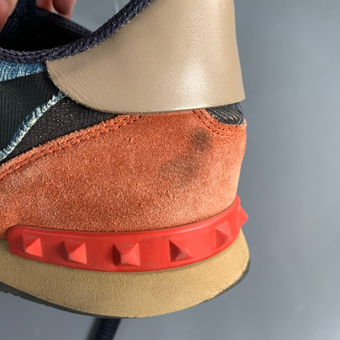 VALENTINO Size 9 Black Blue Red Color Block Leather Rubber Sole Sneakers