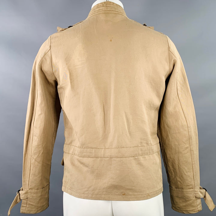 BOTTEGA VENETA Size 40 Khaki Linen Cotton Twill Buckles Zip Up Bondage Jacket