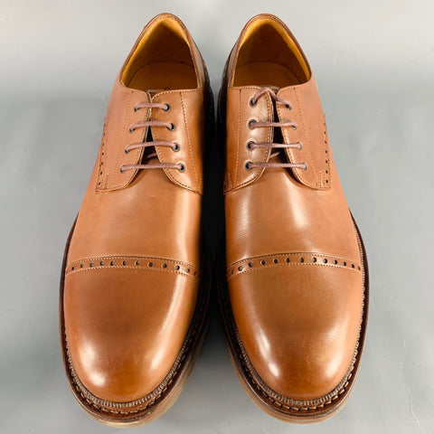 GIORGIO ARMANI Size 13 Tan Perforated Leather Cap Toe Lace-Up Shoes