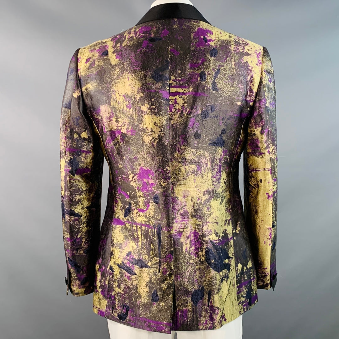 VERSACE Size 44 Black Gold Purple Abstract Silk Blend Shawl Collar Sport Coat