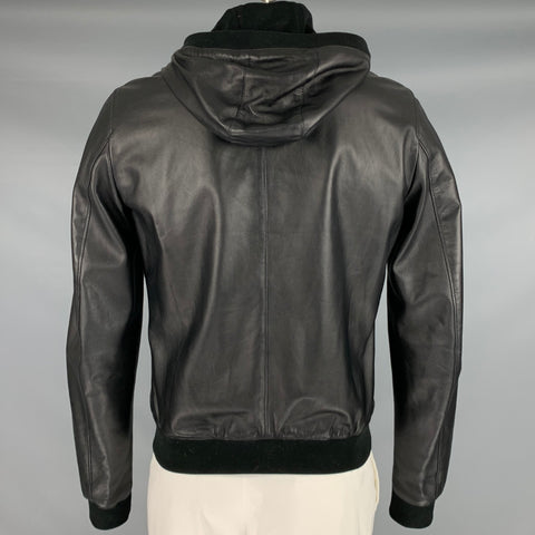DOLCE & GABBANA Size 42 Black Lambskin Leather Hooded Jacket
