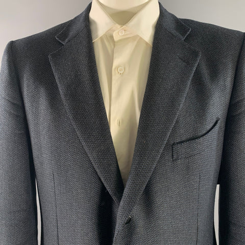 ERMENEGILDO ZEGNA Size 46 Navy Black Woven Wool Cashmere Sport Coat