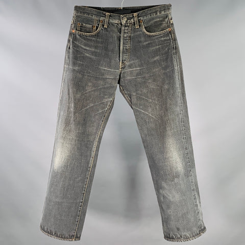 YOHJI YAMAMOTO x SPOTTED HORSE CRAFT Size 32 Grey Cotton Straight Selvedge Jeans