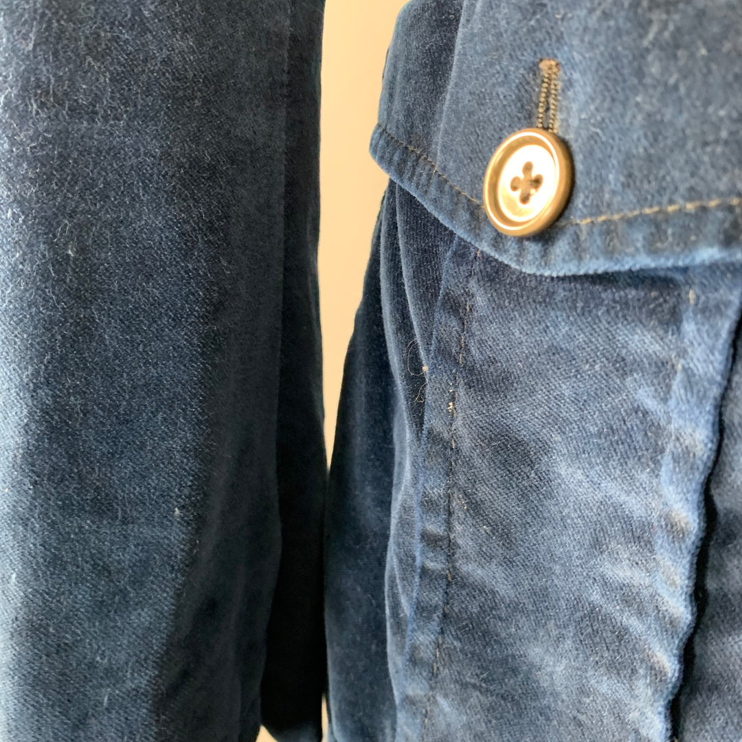 DRIES VAN NOTEN Size 42 Navy Black Velvet Cotton Nehru Collar Suit