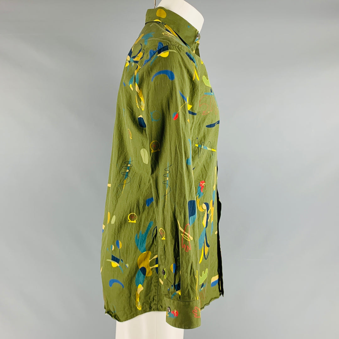 SALVATORE FERRAGAMO Size S Green Multicolour Abstract Long Sleeve Shirt
