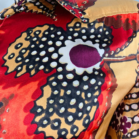 JUST CAVALLI Size L Red Yellow Abstract Floral Silk Western Long Sleeve Shirt
