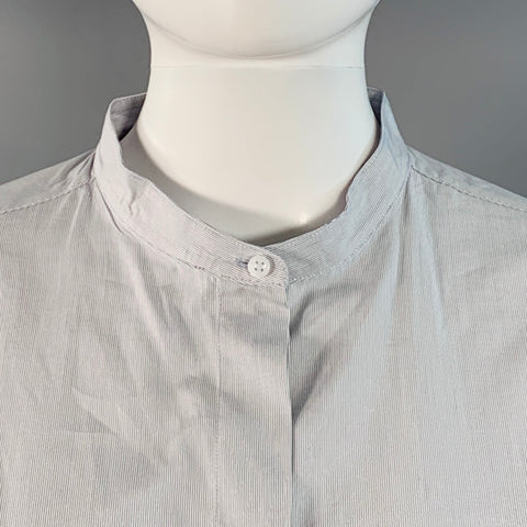 THE ROW Size M Blue White Cotton Stripe Oversized Hidden Placket Shirt