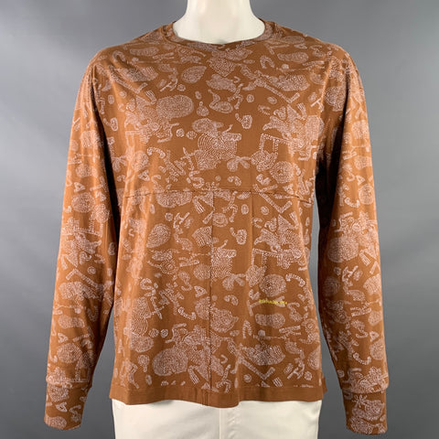 ECKHAUS LATTA Size XL Lapped Long Sleeve Brown Grey Abstract Cotton Crew Neck Pullover