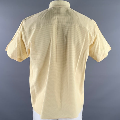 PERRY ELLIS Size L Yellow White Gingham Rayon Blend Short Sleeve Shirt