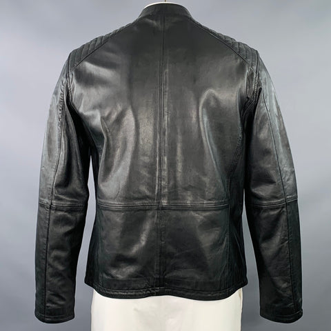 JOHN VARVATOS * U.S.A. Size L Black Sheepskin Leather Zip Pocket Moto Jacket