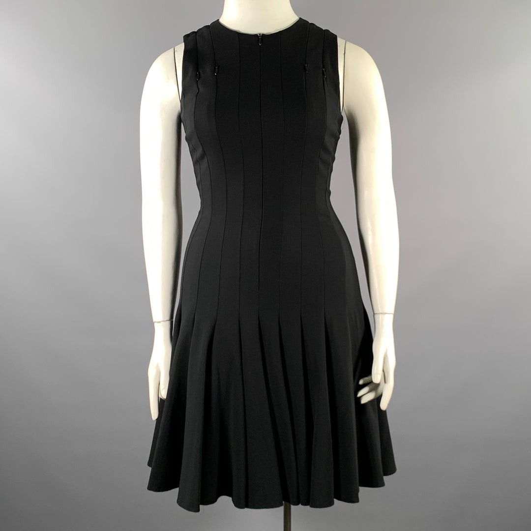 AKRIS Size 8 Black Wool A-Line Knee-Length Cocktail Dress