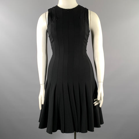 AKRIS Size 8 Black Wool A-Line Knee-Length Cocktail Dress
