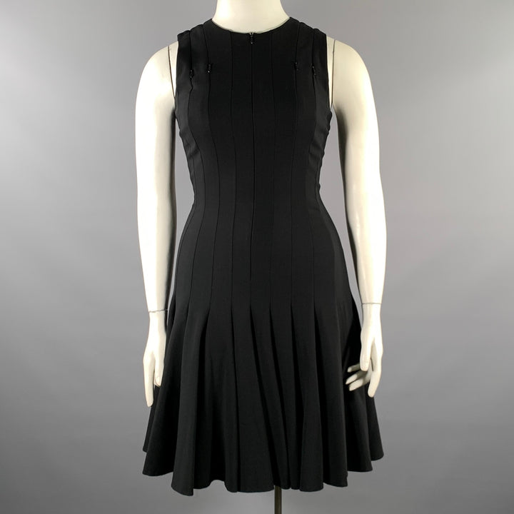 AKRIS Size 8 Black Wool A-Line Knee-Length Cocktail Dress