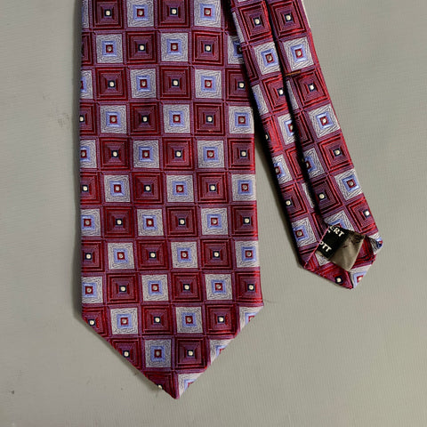 ROBERT TALBOTT Burgundy Silver & Blue Geometric Silk Tie