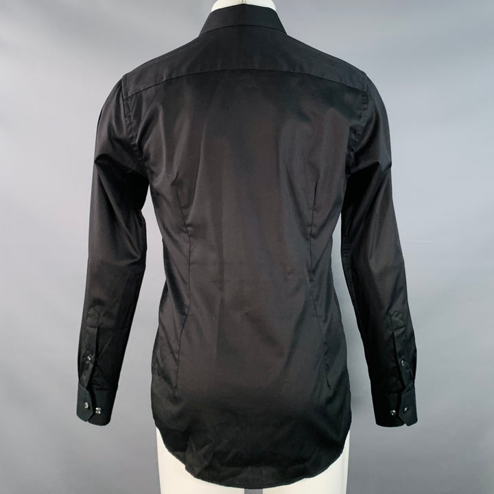 ETON Size 39 Black Cotton Twill Spread Collar Button Down Long Sleeve Shirt