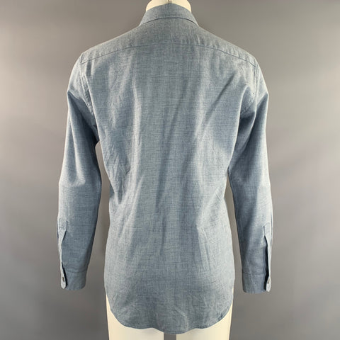 RYAN ROBERTS Size M Blue Heather Cotton Wool Button Up Long Sleeve Shirt