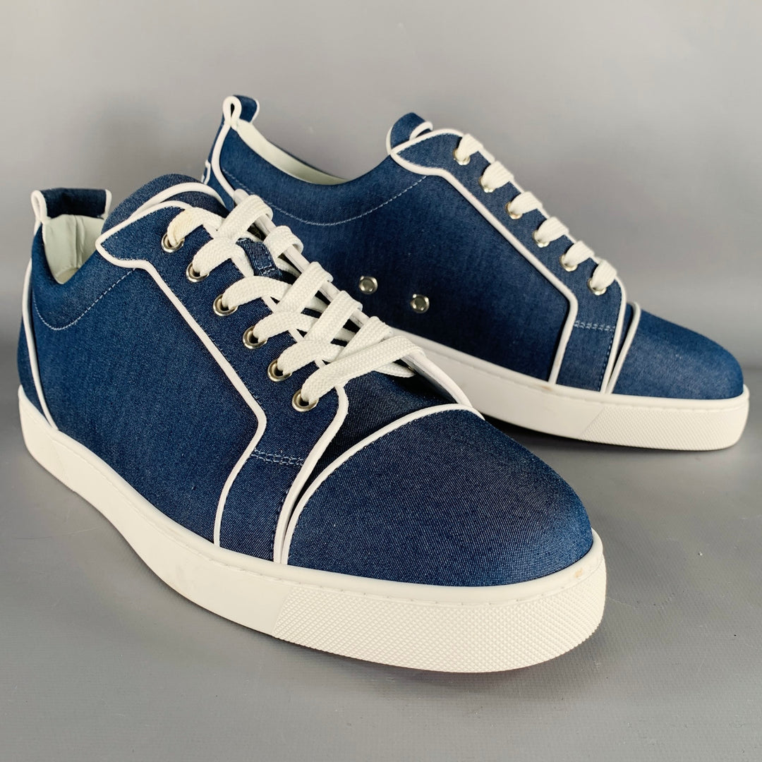 CHRISTIAN LOUBOUTIN Size 11 Blue White Denim Rubber Sole Sneakers