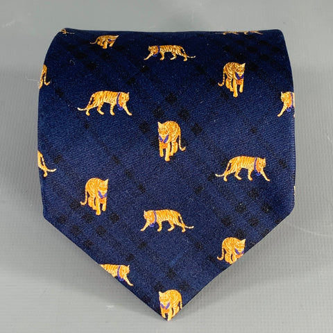 BURBERRYS Navy Gold Tigers Silk Tie