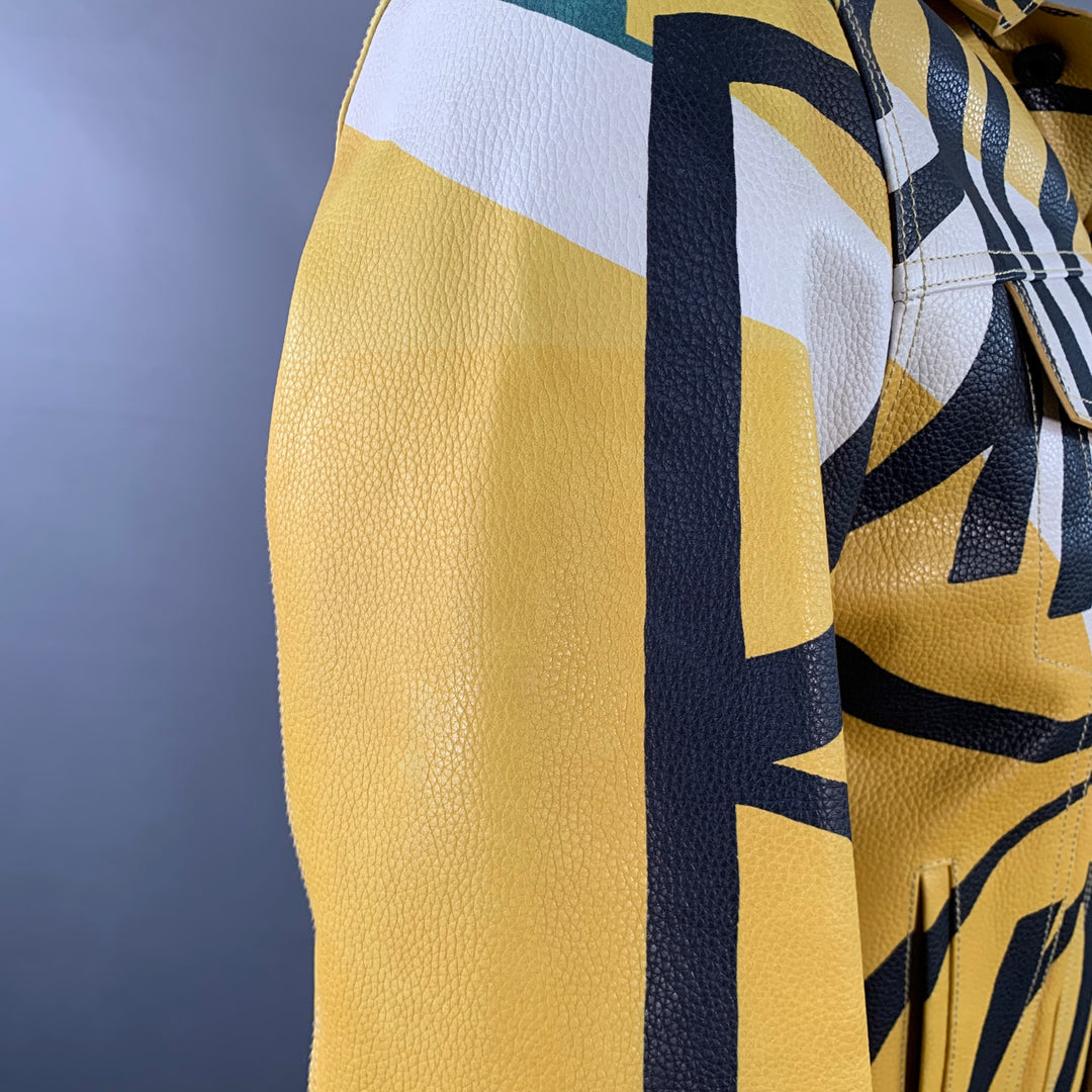 BURBERRY PRORSUM SS15 Size 42 Yellow Black Book Cover Print Leather Jacket