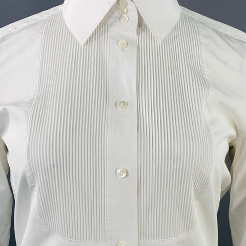 LAFAYETTE 148 Size M White Cotton Pleated Tuxedo Shirt