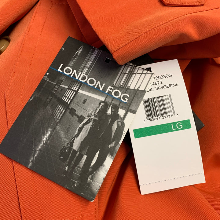 LONDON FOG Size L Orange Polyester Double Breasted Trench Coat