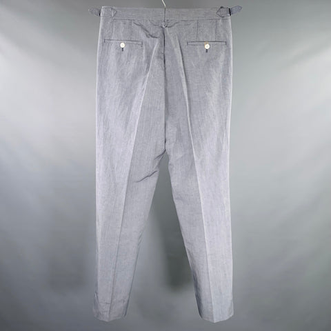 BLACK FLEECE Size 32 Navy White Stripe Linen Silk Side Tabs Casual Pants