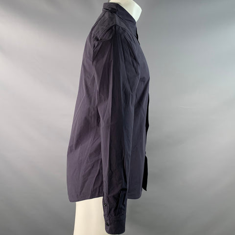 A.P.C. Size L Grey Charcoal Cotton Spread Collar Long Sleeve Shirt