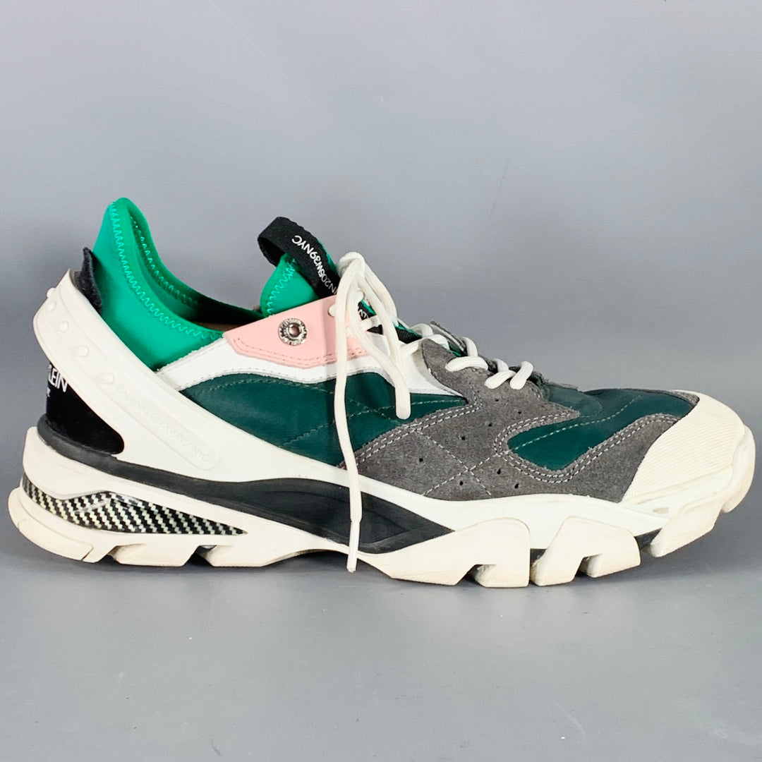 CALVIN KLEIN 205W39NYC 2018 Size 11 Green Grey Pink Color Block Leather Sneakers