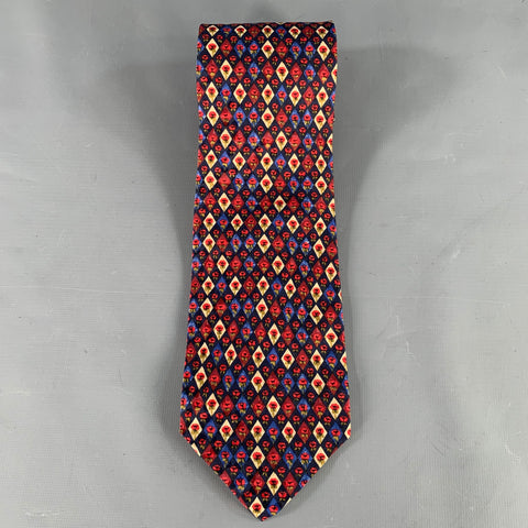 UNGARO Black Red Abstract Floral Silk Tie