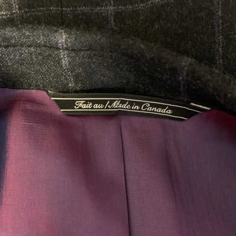 JACK VICTOR Chest Size 42 Dark Grey Window Pane Wool Notch Lapel 36 28 Suit