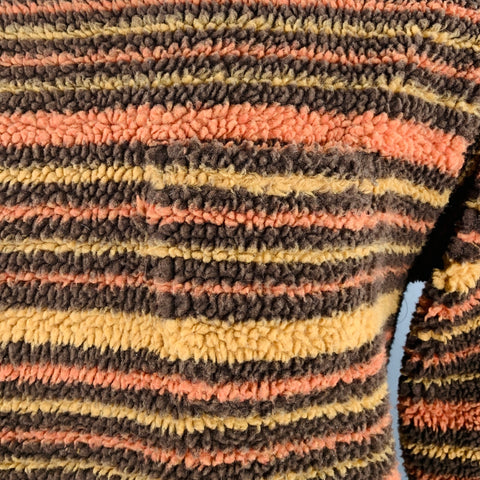 BEAMS PLUS Size M Brown Orange Yellow Stripe Faux Shearling Crew Neck Sweater
